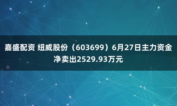 嘉盛配资 纽威股份（603699）6月27日主力资金净卖出2529.93万元