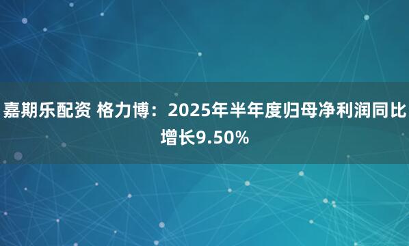 嘉期乐配资 格力博：2025年半年度归母净利润同比增长9.50%