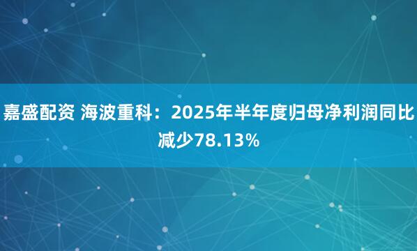 嘉盛配资 海波重科：2025年半年度归母净利润同比减少78.13%