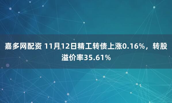 嘉多网配资 11月12日精工转债上涨0.16%，转股溢价率35.61%
